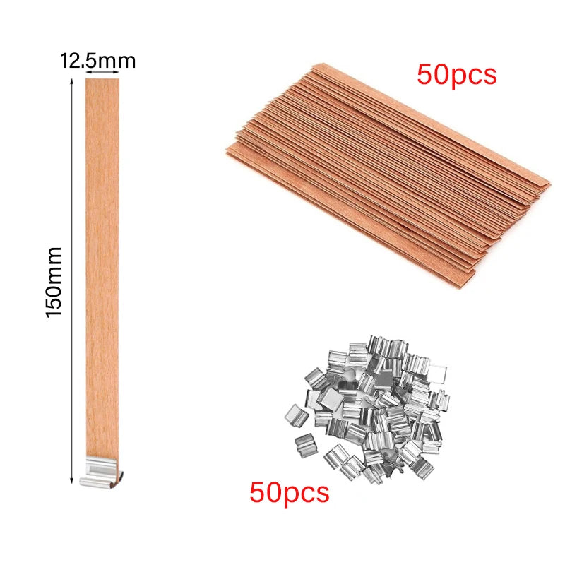 ENSEMBLE DE MÈCHES DE BOUGIE EN BOIS SANS FUMÉE AVEC BASE À CLIP