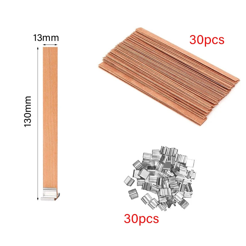 ENSEMBLE DE MÈCHES DE BOUGIE EN BOIS SANS FUMÉE AVEC BASE À CLIP