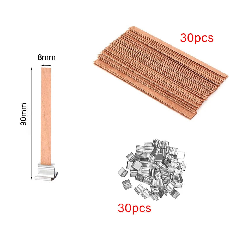 ENSEMBLE DE MÈCHES DE BOUGIE EN BOIS SANS FUMÉE AVEC BASE À CLIP