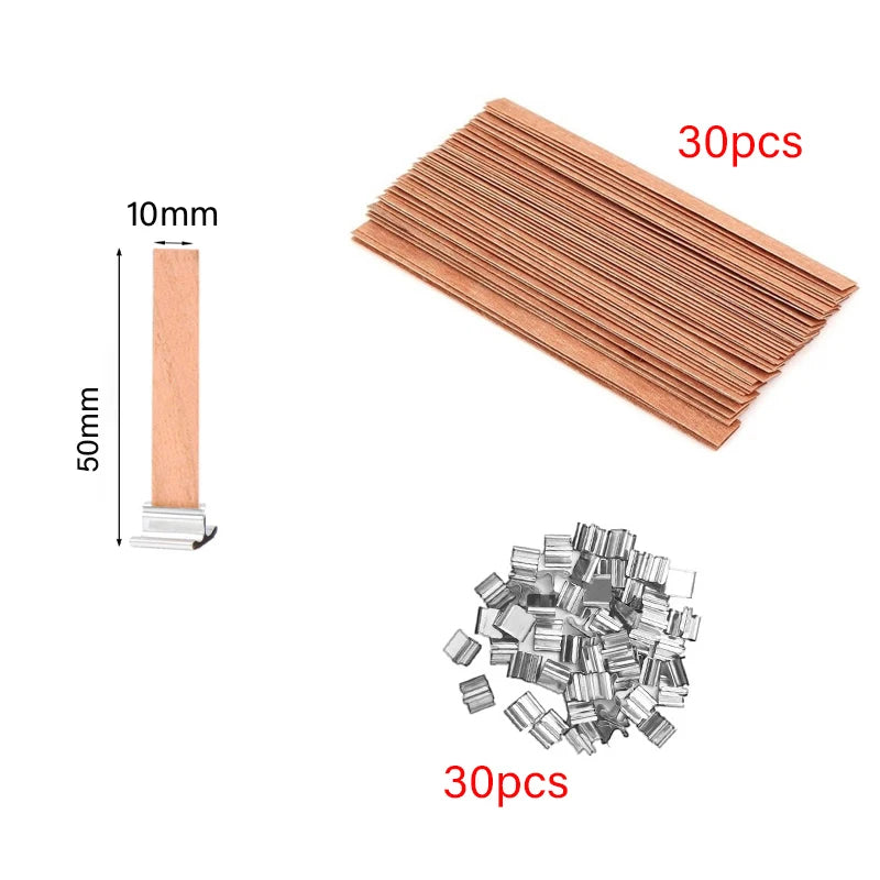 ENSEMBLE DE MÈCHES DE BOUGIE EN BOIS SANS FUMÉE AVEC BASE À CLIP