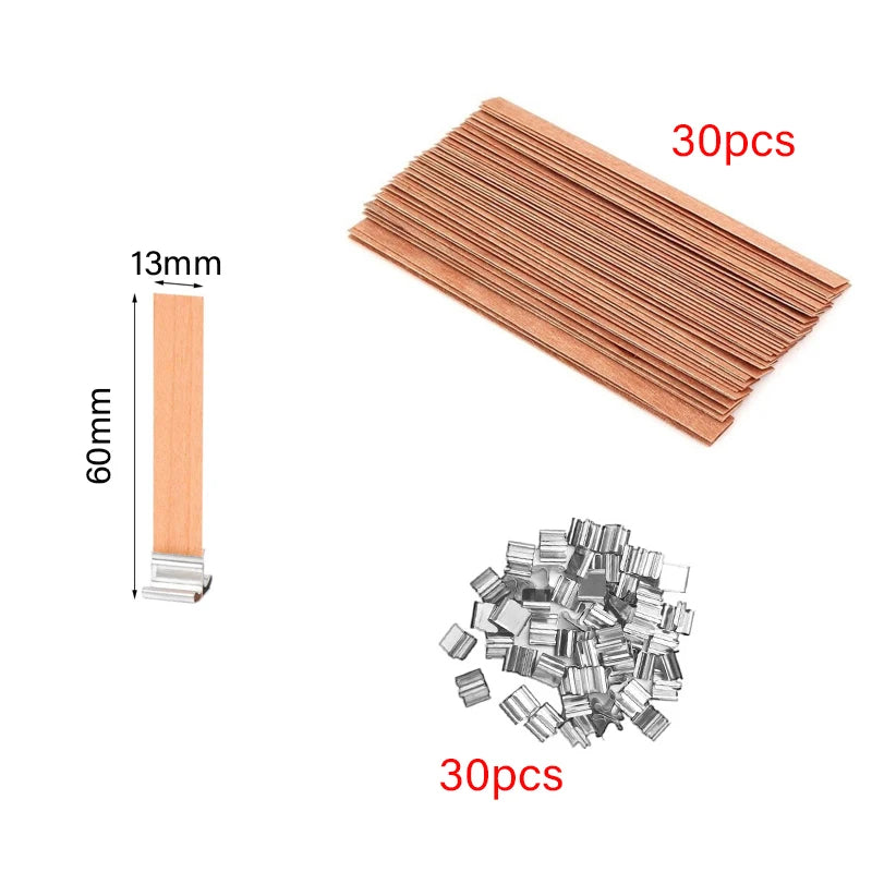 ENSEMBLE DE MÈCHES DE BOUGIE EN BOIS SANS FUMÉE AVEC BASE À CLIP