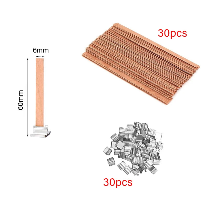 ENSEMBLE DE MÈCHES DE BOUGIE EN BOIS SANS FUMÉE AVEC BASE À CLIP