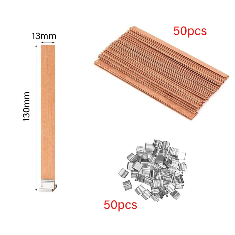 ENSEMBLE DE MÈCHES DE BOUGIE EN BOIS SANS FUMÉE AVEC BASE À CLIP