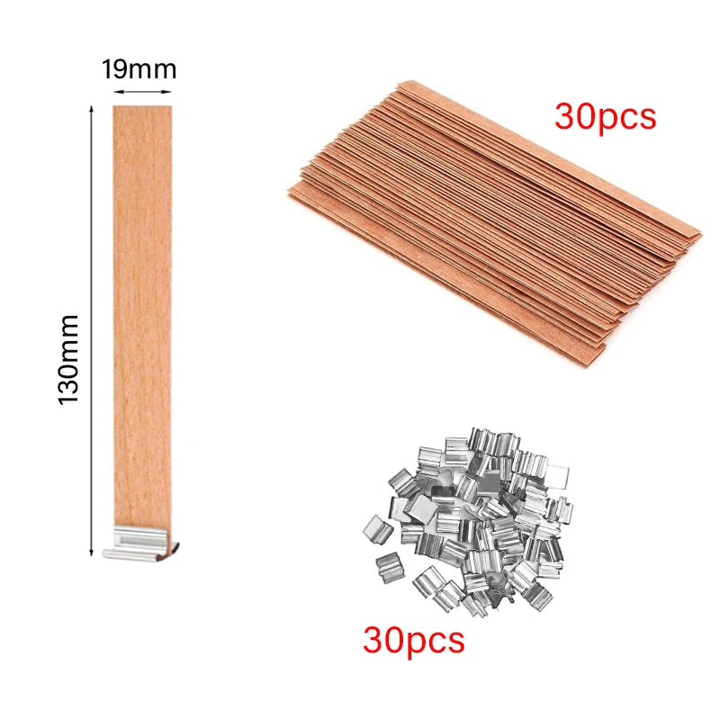 ENSEMBLE DE MÈCHES DE BOUGIE EN BOIS SANS FUMÉE AVEC BASE À CLIP