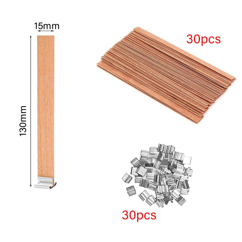 ENSEMBLE DE MÈCHES DE BOUGIE EN BOIS SANS FUMÉE AVEC BASE À CLIP