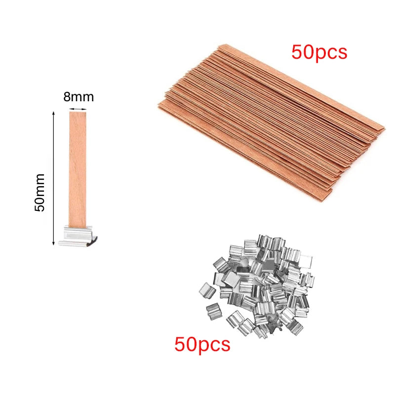 ENSEMBLE DE MÈCHES DE BOUGIE EN BOIS SANS FUMÉE AVEC BASE À CLIP