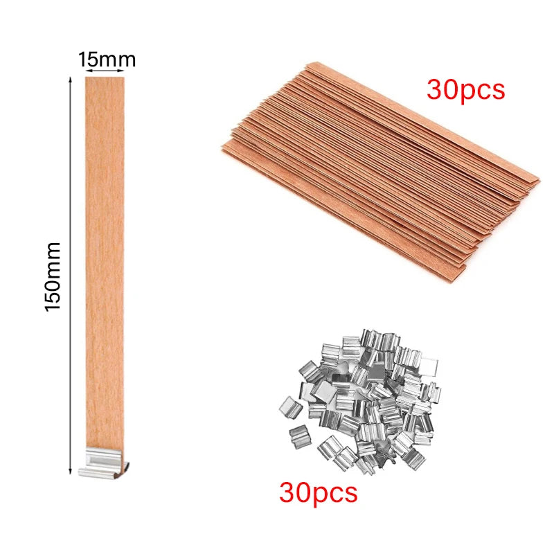 ENSEMBLE DE MÈCHES DE BOUGIE EN BOIS SANS FUMÉE AVEC BASE À CLIP