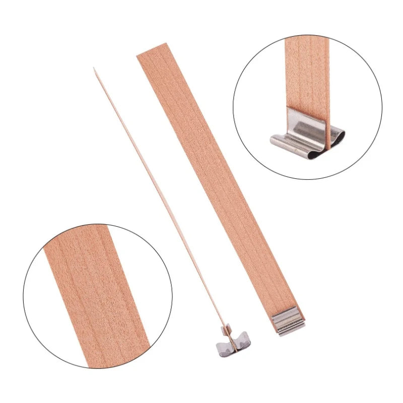 ENSEMBLE DE MÈCHES DE BOUGIE EN BOIS SANS FUMÉE AVEC BASE À CLIP