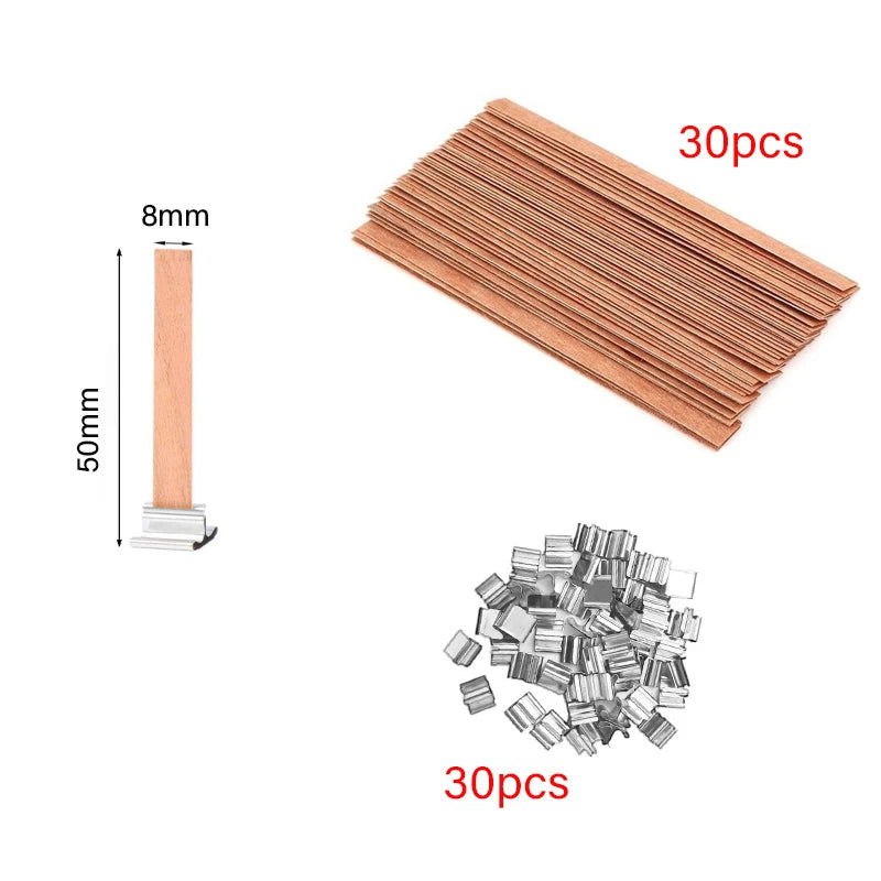 ENSEMBLE DE MÈCHES DE BOUGIE EN BOIS SANS FUMÉE AVEC BASE À CLIP