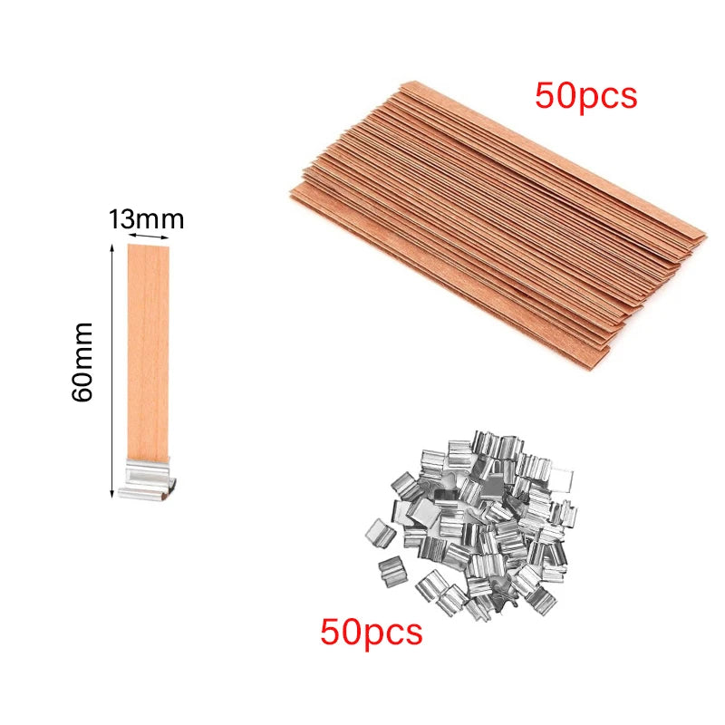 ENSEMBLE DE MÈCHES DE BOUGIE EN BOIS SANS FUMÉE AVEC BASE À CLIP